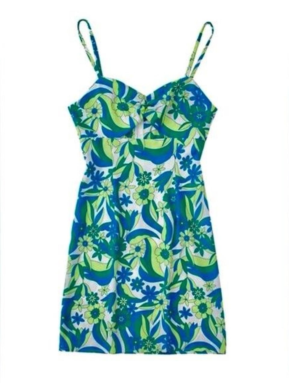 Zara Blue and Green Floral Vacation Mini Dress